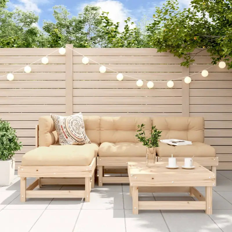 Houten loungeset van massief douglashout met voetenbank en salontafel - Natuurlijk grenenhout - Tuinsets