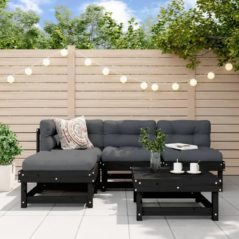 Houten loungeset van massief douglashout met voetenbank en salontafel - Zwart - Tuinsets