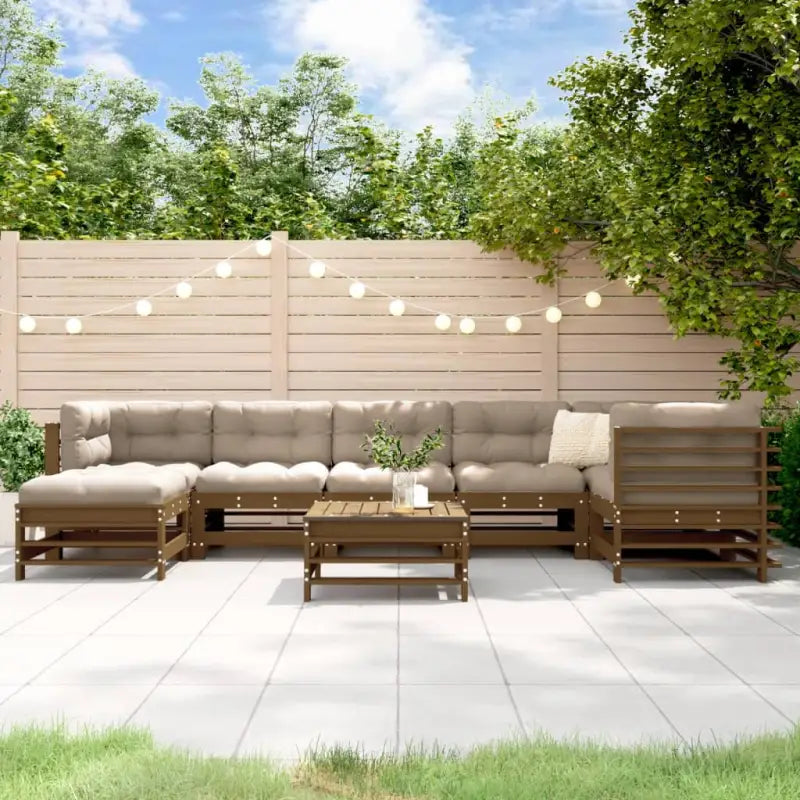 Houten loungeset van massief Douglashout met voetenbank en salontafel - Honingbruin grenenhout - Tuinsets