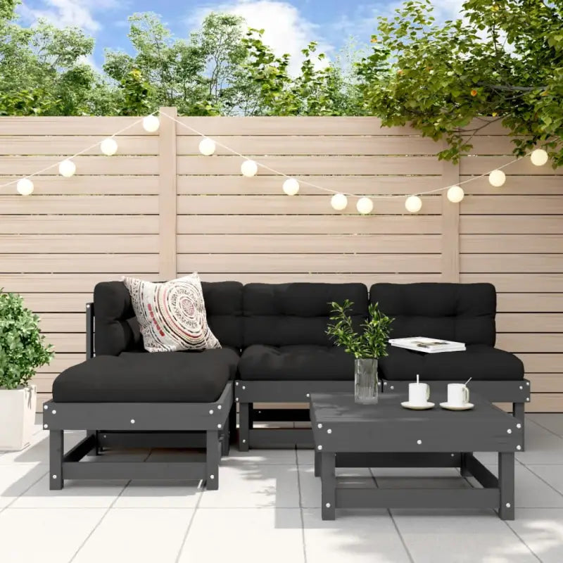 Houten loungeset van massief douglashout met voetenbank en salontafel - Grijs - Tuinsets