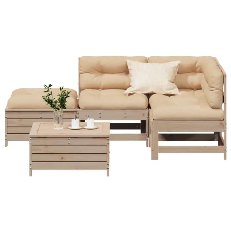 Houten loungeset van massief grenenhout met gelat ontwerp en modulair design - Natuurlijk grenenhout - Tuinsets