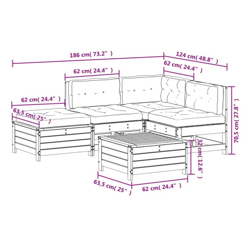 Houten loungeset van massief grenenhout met gelat ontwerp en modulair design - Tuinsets