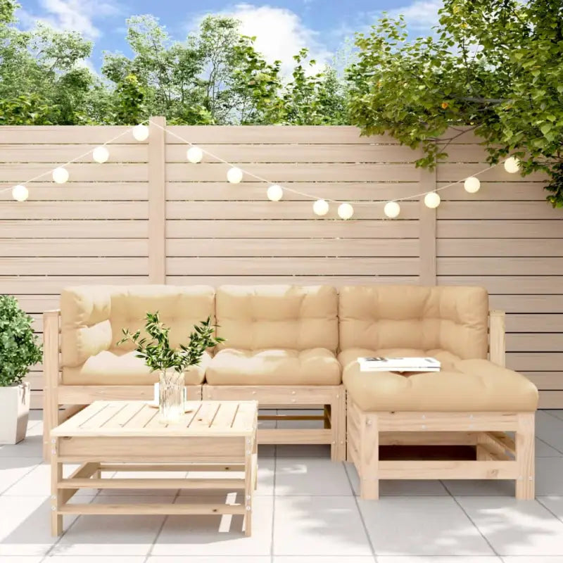 Houten loungeset van massief grenenhout met voetenbank en salontafel - Natuurlijk grenenhout - Tuinsets