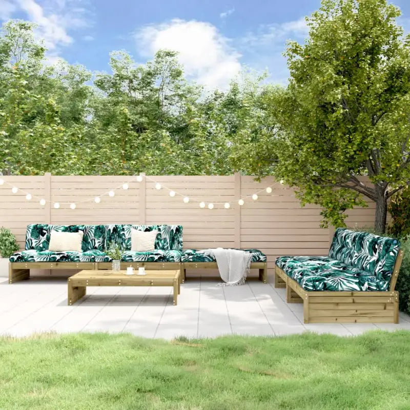 Houten loungeset van massief grenenhout met voetenbank en salontafel - Bruin - Tuinsets