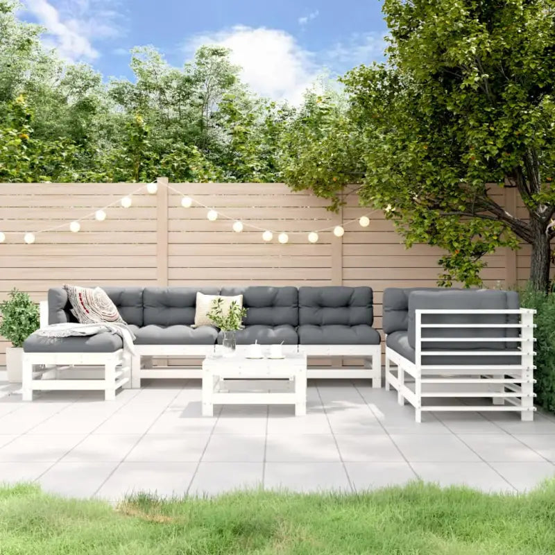 Houten loungeset van massief grenenhout met voetenbank en salontafel - Wit grenenhout - Tuinsets