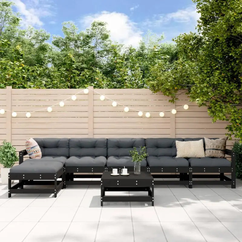 Houten loungeset van massief grenenhout met voetenbank en salontafel - Zwart grenenhout - Tuinsets