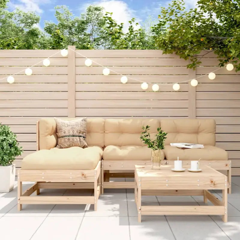 Houten loungeset van massief grenenhout met voetenbank en salontafel - Tuinsets