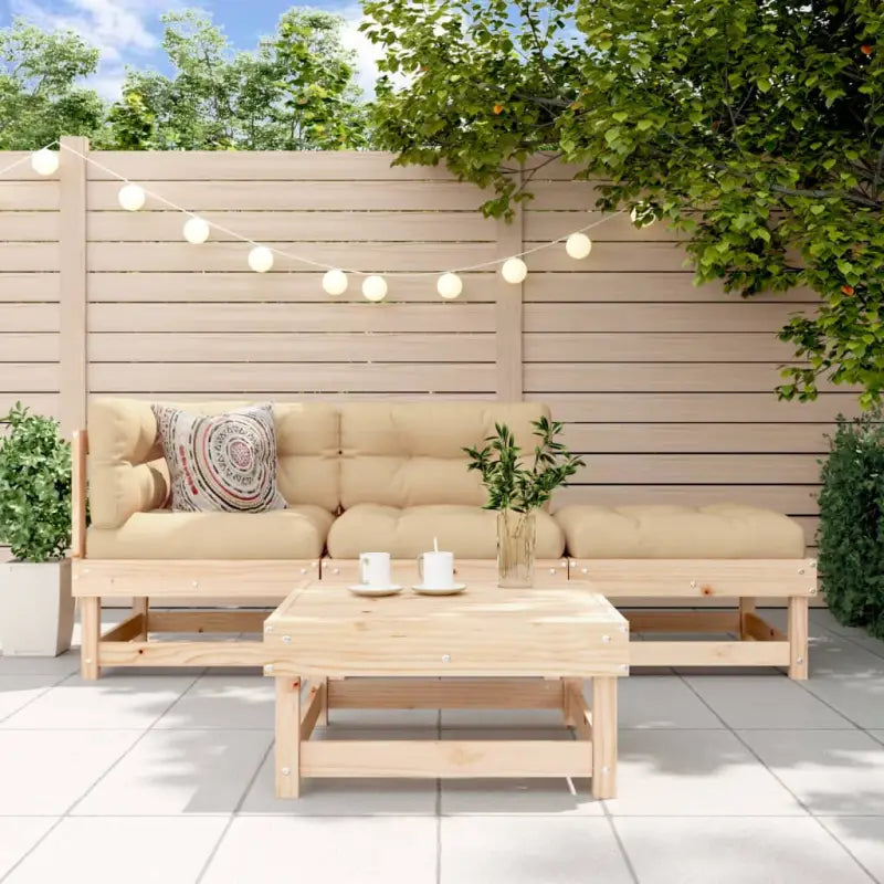 Houten loungeset van massief grenenhout met voetenbank en salontafel - Tuinsets