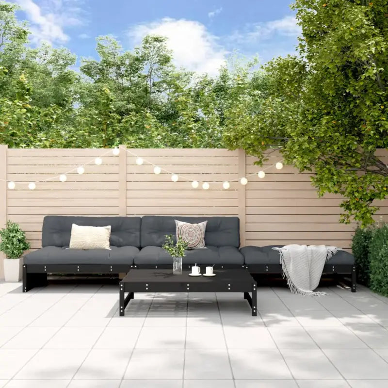 Houten loungeset van massief grenenhout met voetenbank en salontafel - Zwart grenenhout - Tuinsets