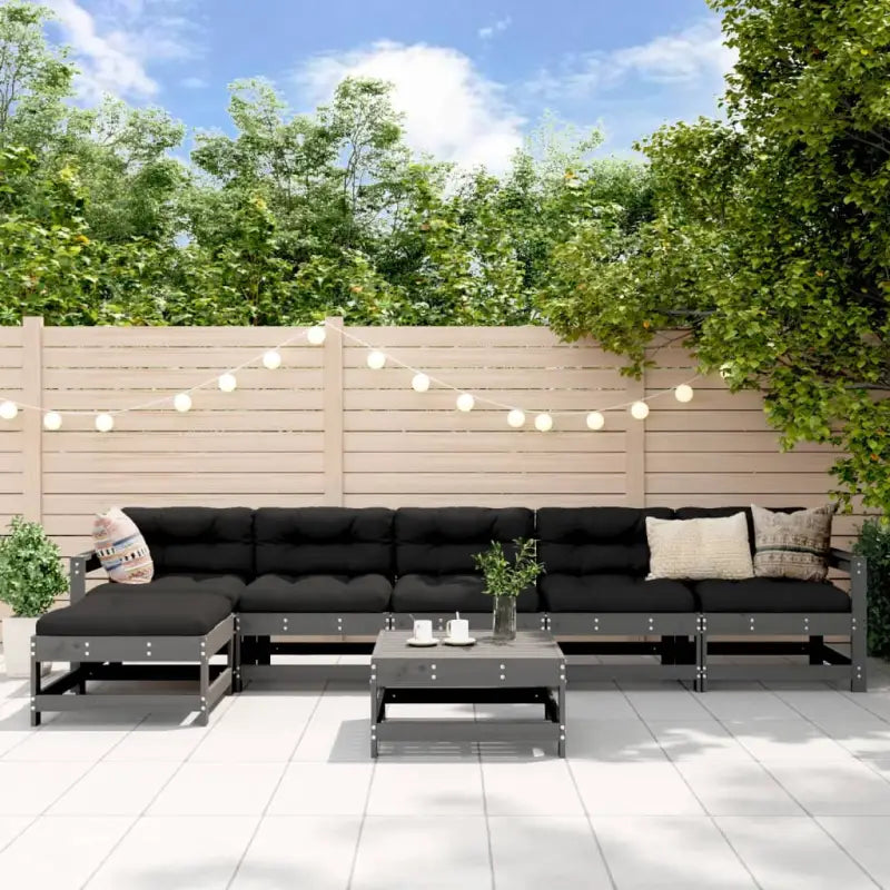 Houten loungeset van massief grenenhout met voetenbank en salontafel - Grijs grenenhout - Tuinsets
