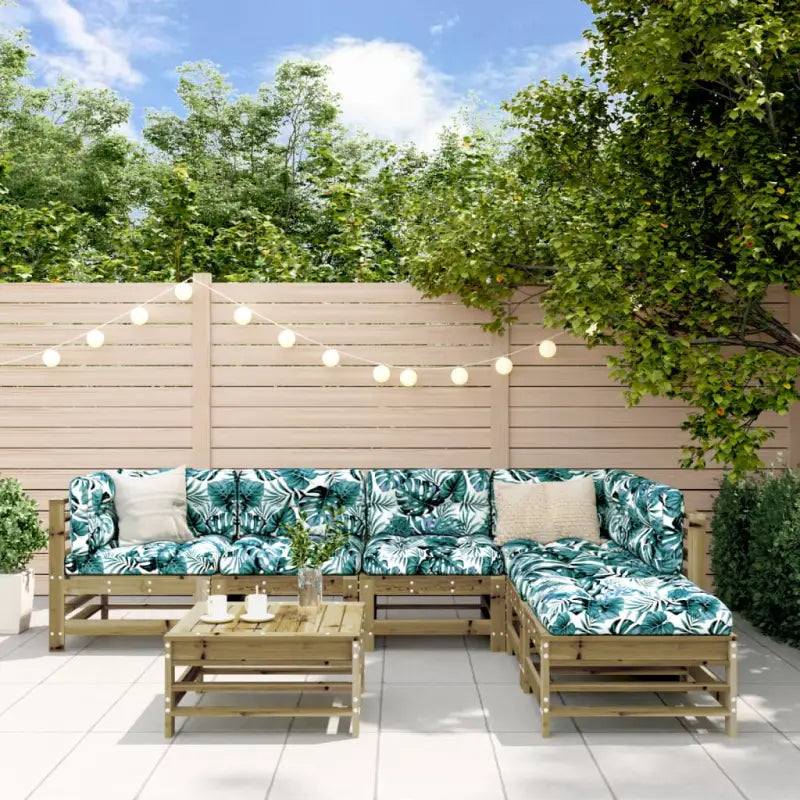 Houten loungeset van massief grenenhout met voetenbank en salontafel - Bruin - Tuinsets