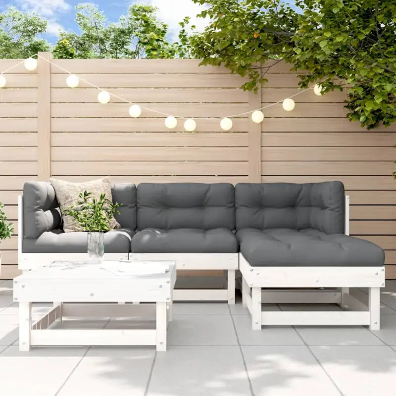 Houten loungeset van massief grenenhout met voetenbank en salontafel - Wit grenenhout - Tuinsets