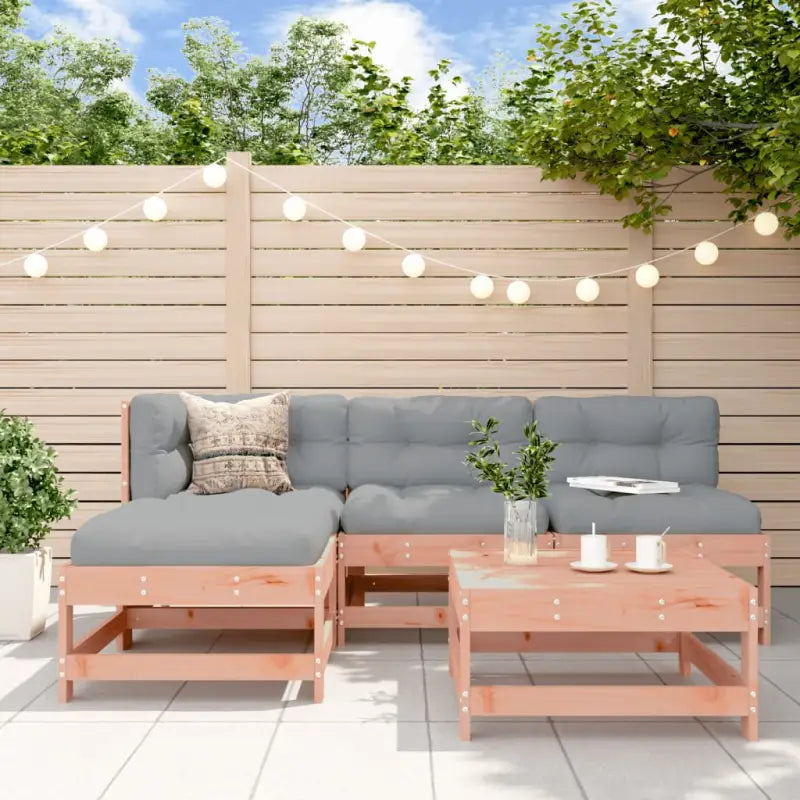 Houten loungeset van massief grenenhout met voetenbank en salontafel - Natuurlijk douglashout - Tuinsets