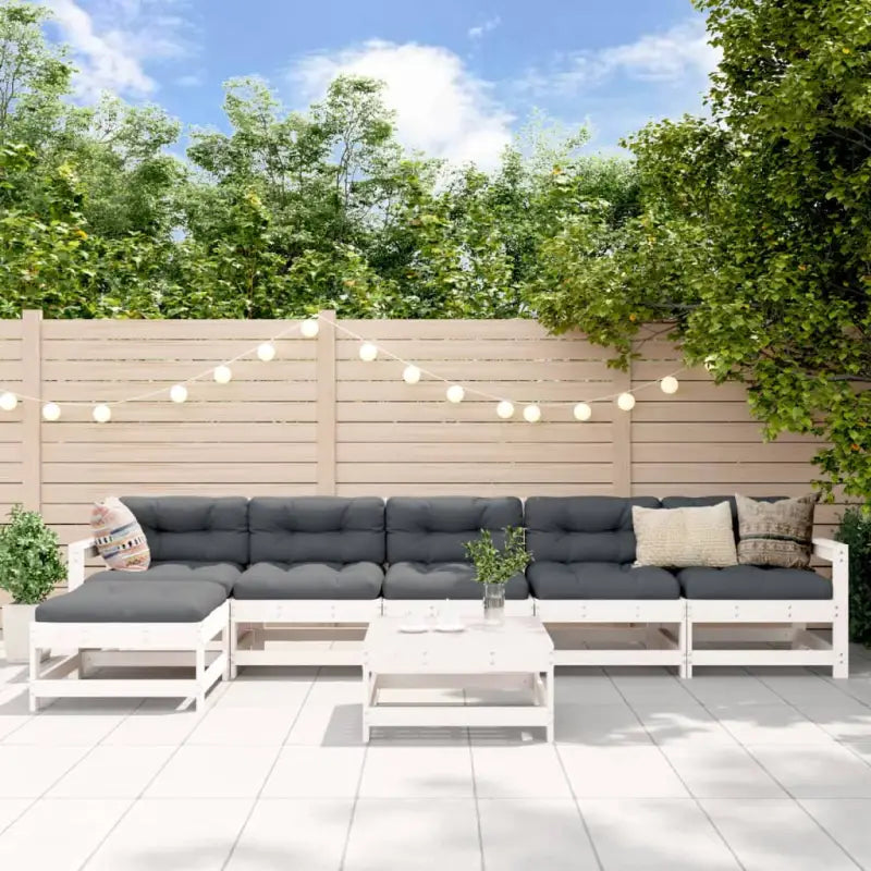 Houten loungeset van massief Grenenhout met voetenbank en salontafel - Wit grenenhout - Tuinsets