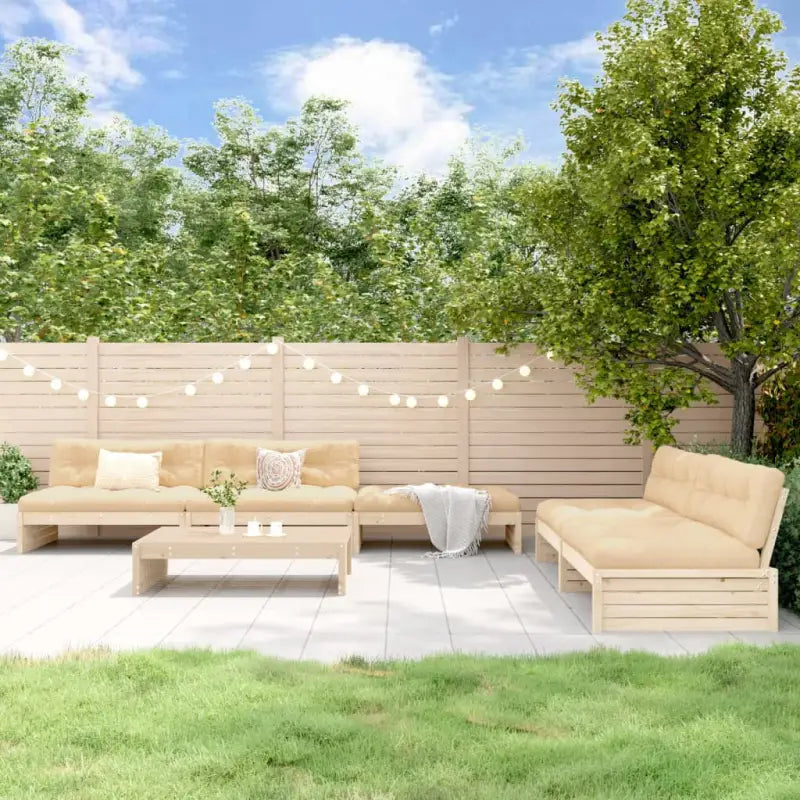 Houten loungeset van massief grenenhout met voetenbank en salontafel - Natuurlijk grenenhout - Tuinsets