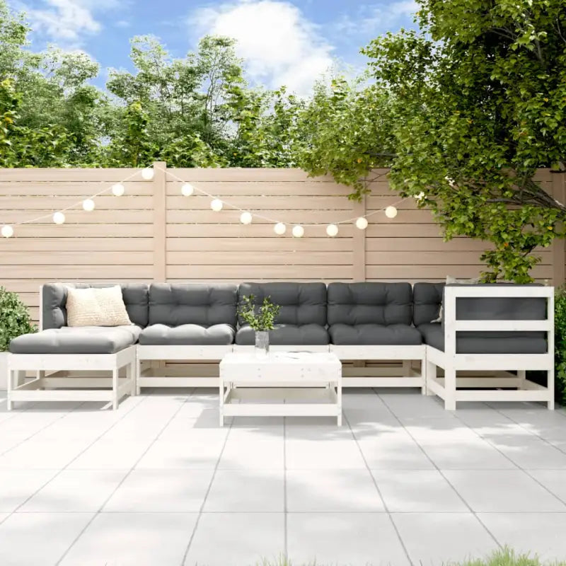 Houten loungeset van massief grenenhout met voetenbank en salontafel - Wit grenenhout - Tuinsets