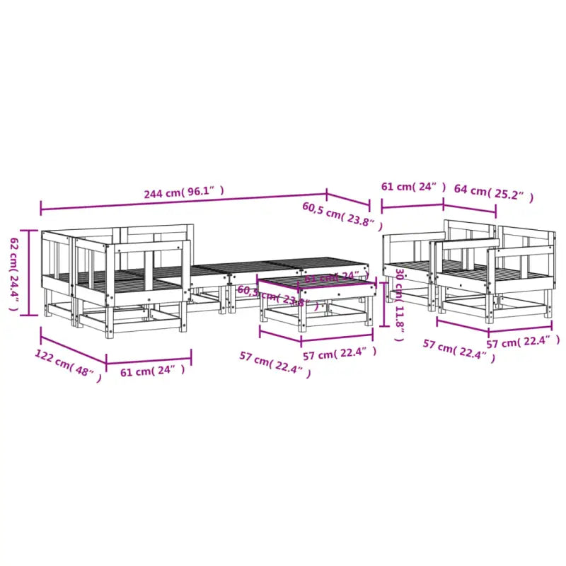 Houten loungeset van massief grenenhout voor tuin en terras - Tuinsets