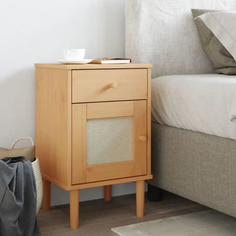 Houten nachtkastje van massief grenenhout met strak design - Bruin / 1 - Nachtkastjes