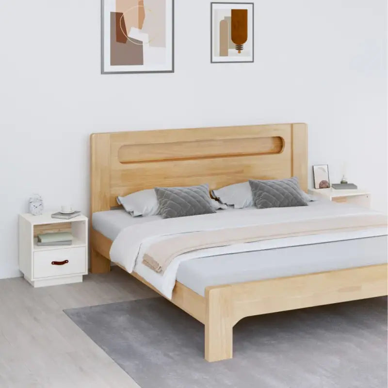 Houten nachtkastje van massief grenenhout voor decoratieve spullen - Wit / 2 - Nachtkastjes