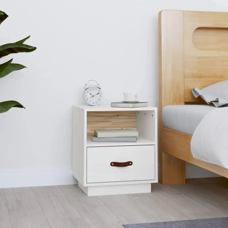 Houten nachtkastje van massief grenenhout voor decoratieve spullen - Wit / 1 - Nachtkastjes