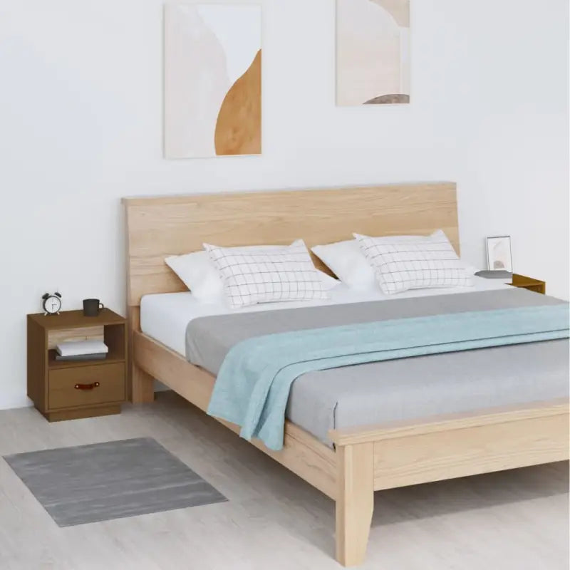 Houten nachtkastje van massief grenenhout voor decoratieve spullen - Honingbruin / 2 - Nachtkastjes