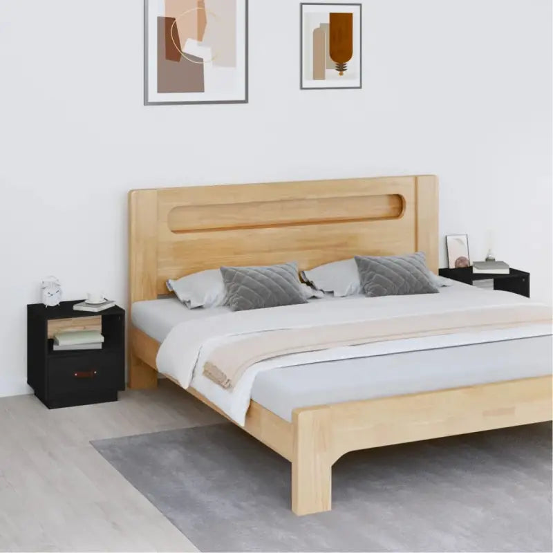 Houten nachtkastje van massief grenenhout voor decoratieve spullen - Zwart / 2 - Nachtkastjes