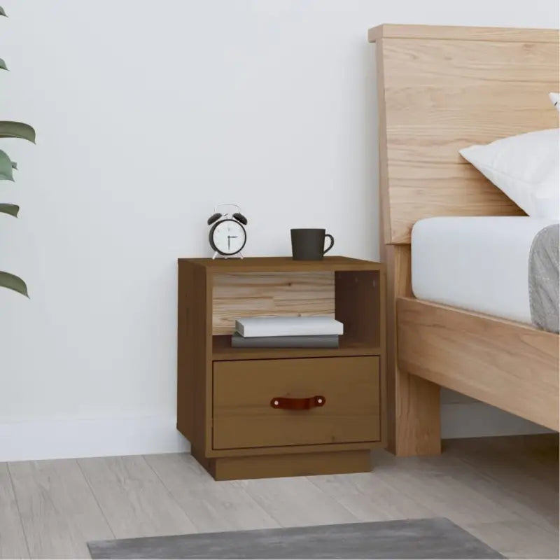 Houten nachtkastje van massief grenenhout voor decoratieve spullen - Honingbruin / 1 - Nachtkastjes