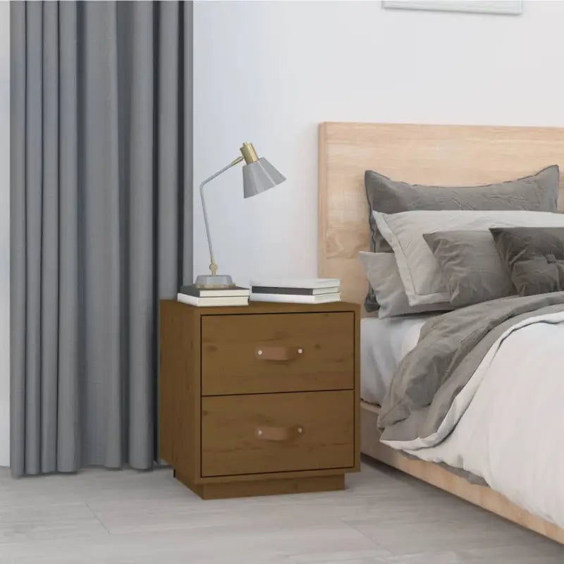 Houten nachtkastje van massief grenenhout voor elke slaapkamer - Honingbruin / 1 - Nachtkastjes