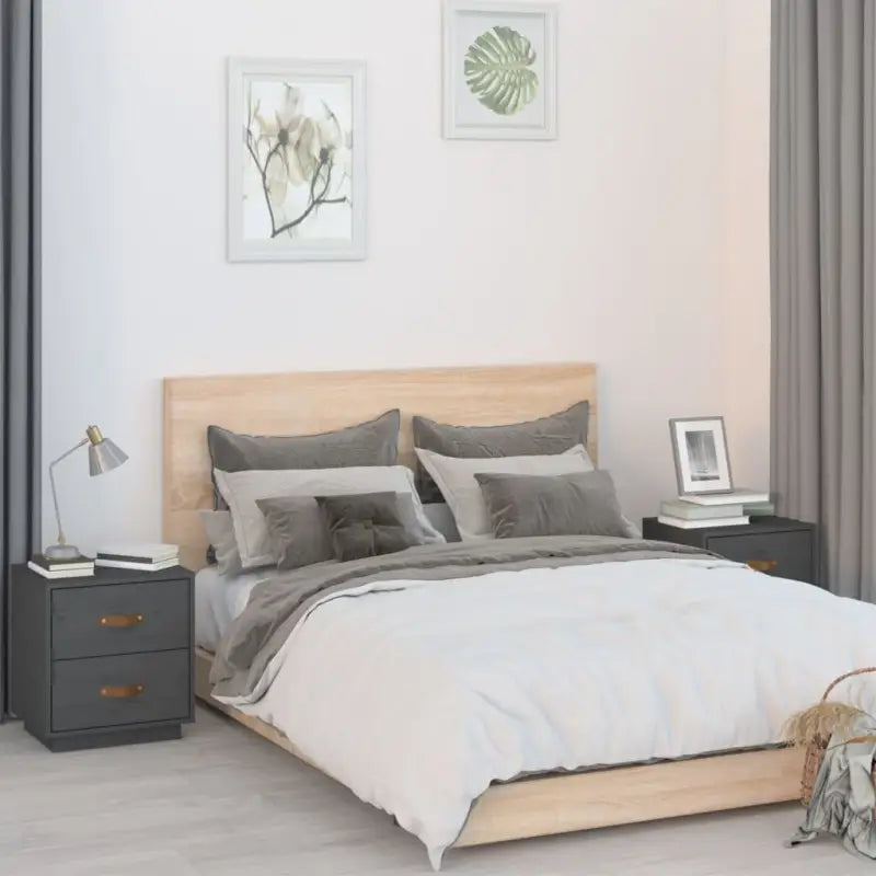 Houten nachtkastje van massief grenenhout voor elke slaapkamer - Grijs / 2 - Nachtkastjes