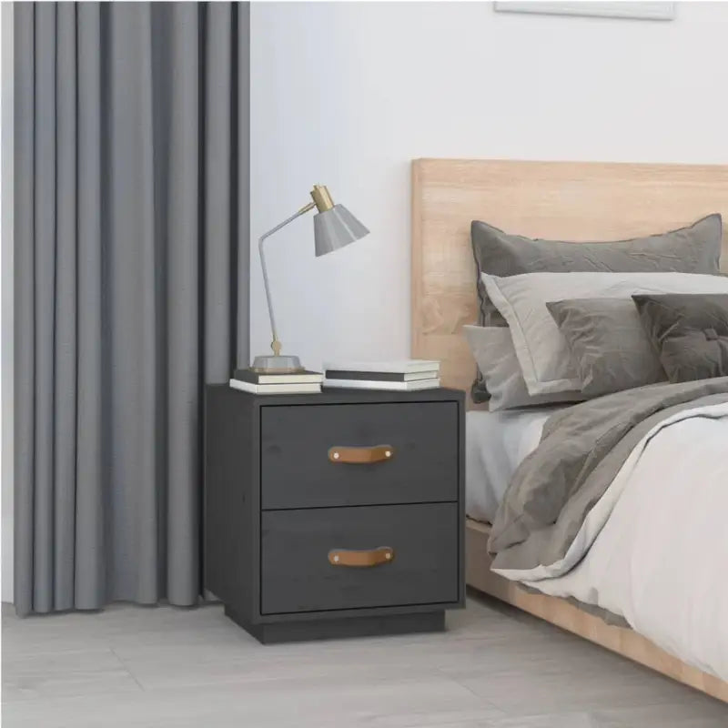 Houten nachtkastje van massief grenenhout voor elke slaapkamer - Grijs / 1 - Nachtkastjes