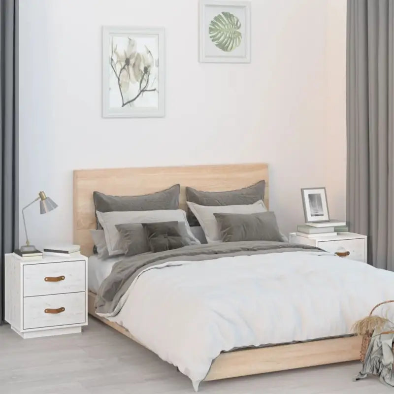 Houten nachtkastje van massief grenenhout voor elke slaapkamer - Wit / 2 - Nachtkastjes