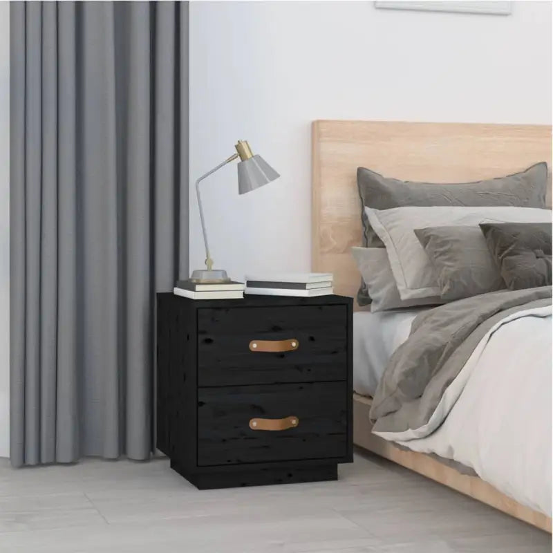 Houten nachtkastje van massief grenenhout voor elke slaapkamer - Zwart / 1 - Nachtkastjes