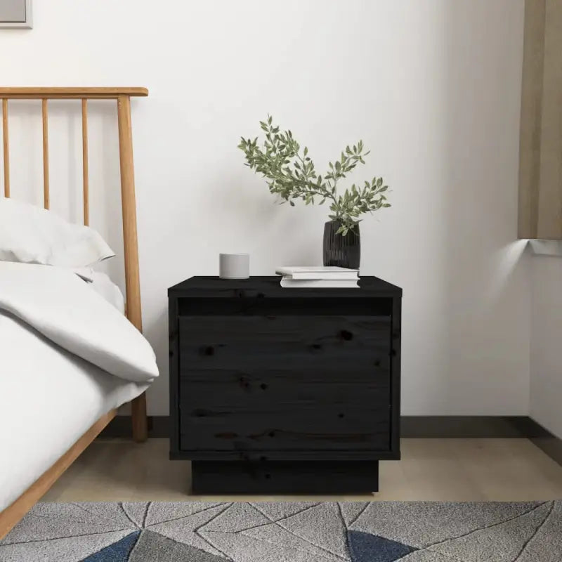 Houten nachtkastjes van massief grenenhout met moderne charme - Zwart / 1 - Nachtkastjes