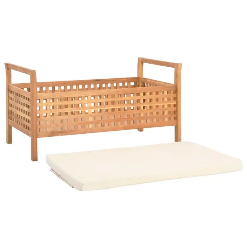 Houten opbergbank met kussen van massief walnotenhout voor hal en slaapkamer - 93 x 49 x 49 cm - Opberg- & halbankjes