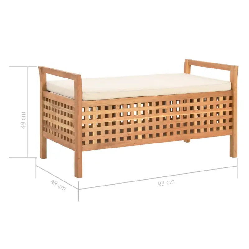 Houten opbergbank met kussen van massief walnotenhout voor hal en slaapkamer - 93 x 49 x 49 cm - Opberg- & halbankjes