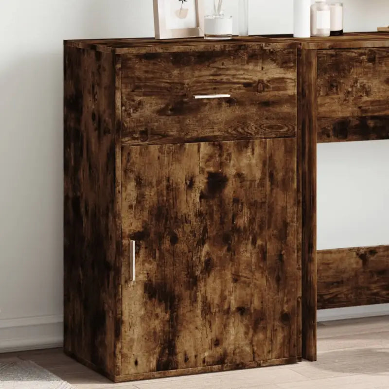 Houten opbergkast met stevig blad en bewerkt hout voor opgeruimde ruimtes - Gerookt eiken / 1 - Opbergkasten &