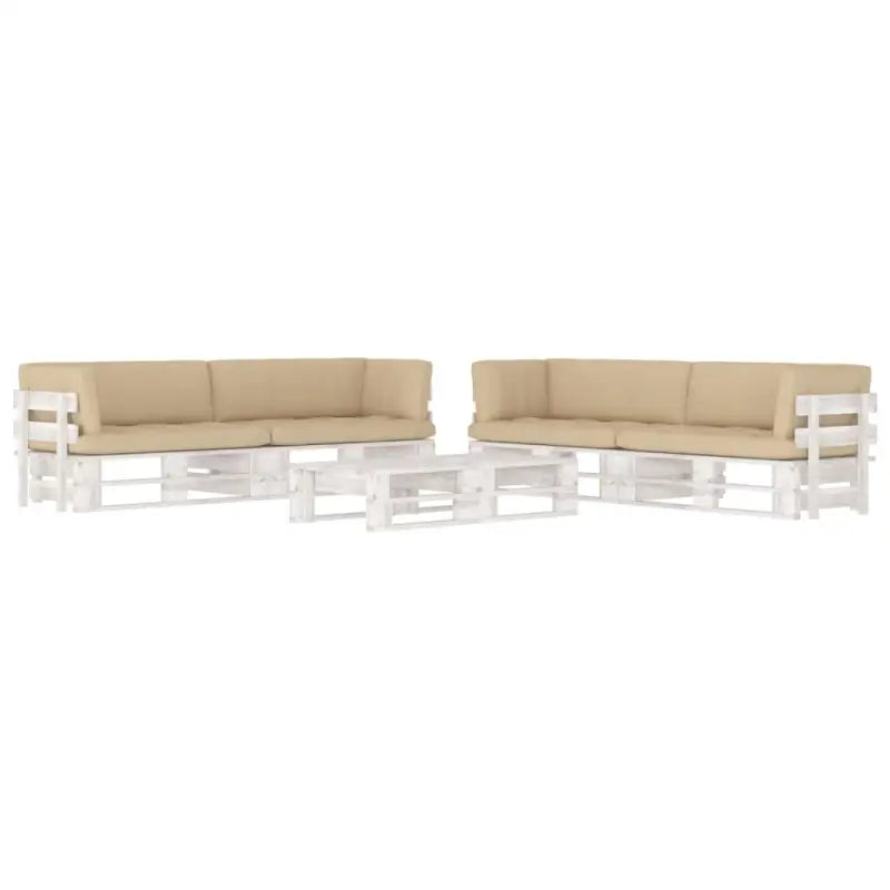 Houten Pallet Loungeset voor Gezelligheid en Ontspanning - Beige / 4x hoek + 2x Tafel / Wit - Tuinsets