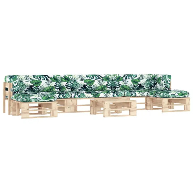 Houten Pallet Loungeset voor Gezelligheid en Ontspanning - Bladpatroon / 2x hoek + midden + 2x voetensteun + Tafel