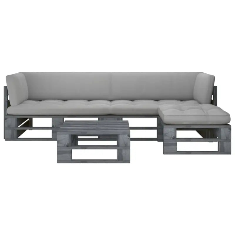 Houten Pallet Loungeset voor Gezelligheid en Ontspanning - Grijs / 2x hoek + voetensteun + Tafel / 1 - Tuinsets