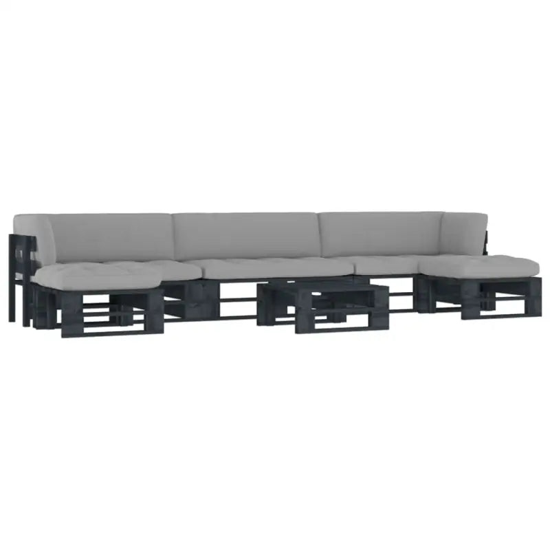 Houten Pallet Loungeset voor Gezelligheid en Ontspanning - Grijs / 2x hoek + midden + 2x voetensteun + Tafel / Zwart