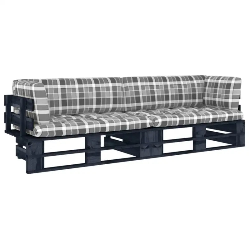 Houten Pallet Loungeset voor Gezelligheid en Ontspanning - Grijs ruitpatroon / Tweezitsbank / Zwart - Tuinsets