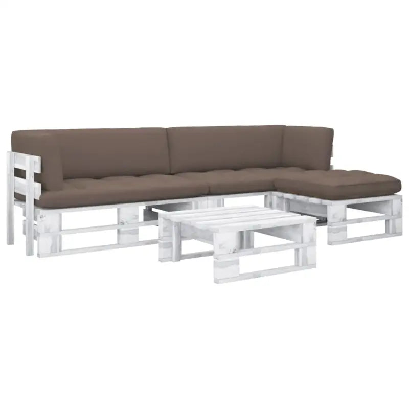 Houten Pallet Loungeset voor Gezelligheid en Ontspanning - Taupe / 2x hoek + voetensteun + Tafel / Wit - Tuinsets