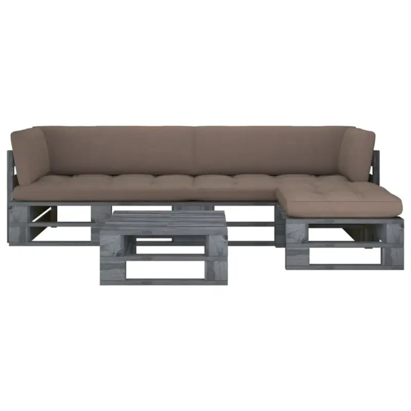 Houten Pallet Loungeset voor Gezelligheid en Ontspanning - Taupe / 2x hoek + voetensteun + Tafel / Grijs - Tuinsets