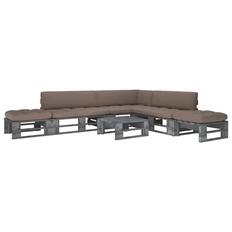 Houten Pallet Loungeset voor Gezelligheid en Ontspanning - Taupe / hoek + 2x midden + 2x voetensteun + Tafel / Grijs