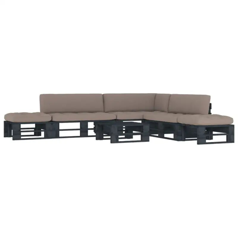 Houten Pallet Loungeset voor Gezelligheid en Ontspanning - Taupe / hoek + 2x midden + 2x voetensteun + Tafel / Zwart