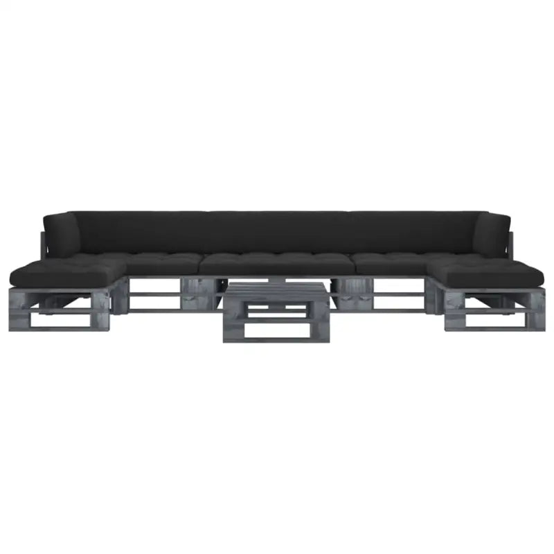 Houten Pallet Loungeset voor Gezelligheid en Ontspanning - Zwart / 2x hoek + midden + 2x voetensteun + Tafel / Grijs