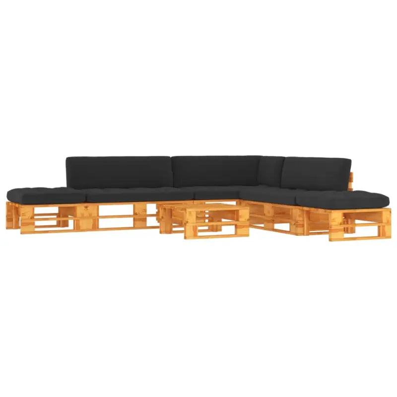 Houten Pallet Loungeset voor Gezelligheid en Ontspanning - Zwart / hoek + 2x midden + 2x voetensteun + Tafel