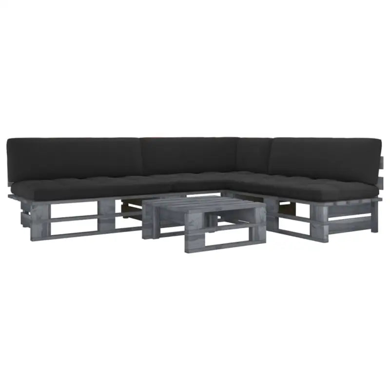 Houten Pallet Loungeset voor Gezelligheid en Ontspanning - Zwart / hoek + 2x midden + Tafel / Grijs - Tuinsets