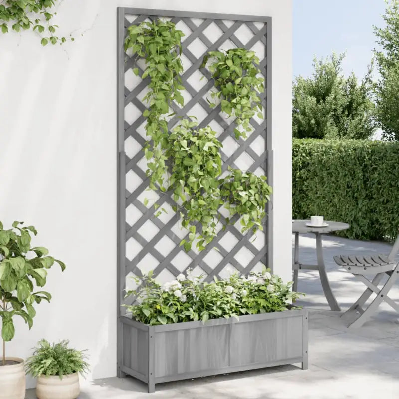 Houten plantenbak met klimrek van massief vurenhout voor buiten - Grijs / 90 x 35 x 180 cm / 1 - Bloempotten &