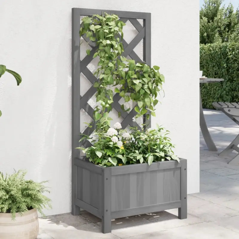 Houten plantenbak met klimrek van massief vurenhout voor buiten - Grijs / 40 x 30 x 90 cm / 1 - Bloempotten &